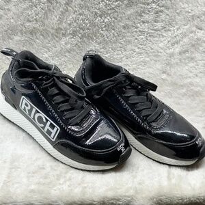 $495 - JOHN RICHMOND Black Graphic Logo Sneaker Women's 7 (EU 37) No Box